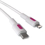 REMORAX Coral Type C-Lightning 27Watt PD Hızlı Şarj Kablosu (Beyaz + Fuşya/Beyaz Uç) (120 CM)