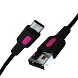 REMORAX Coral USB A-C Hızlı Şarj Kablosu, Siyah Kablo, Fuşya/Siyah Uçlar (150 CM)