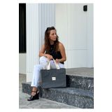 Remore Design Gri, Mumlu Kanvas Tote Bag, Macbook 15 Inch Uyumlu Laptop Çantası, Fermuarlı