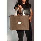 Remore Design Kahve, Mumlu Kanvas Tote Bag, Macbook 15 Inch Uyumlu Laptop Çantası, Fermuarlı