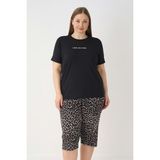 Remsa Büyük Beden Kadın Kısa Kol Kaprili Pijama Takımı 26082 Leopar - 3XL