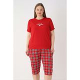 Remsa Büyük Beden Kadın Kısa Kol Kaprili Pijama Takımı 260845 Kırmızı - 5XL