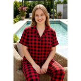 REMSA Büyük Beden Kadın Kısa Kol Milan Kumaş Pijama Takımı 50501-2323 Kırmız03