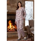 Remsa Kadın Kalp Desen Önü Düğmeli Suprem Pijama Takımı 0546 GRI09 - Gri - Kirmizi