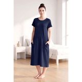 Remsa Kadın Kısa Kol Cep Detay Viskon Elbise Pijama 25234-4 Lacivert