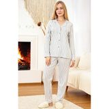 Remsa Kadın Mavi Çizgili Kalp Desen Suprem Pijama Takımı 0454 Gri01