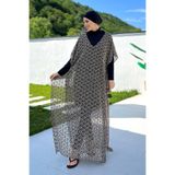 Remsa Mayo Kadın Tesettür Mayo Üzerine Delikli Triko Örme Tek Kaftan Pareo, Siyah 430-T11