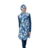 Remsa Mayo Kadın Tesettür Mayosu, Likralı, Mavi Yapraklar, 6XL Beden R900-105