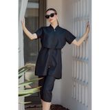 Remsa Mayo Kadın Tesettür Mayosu, Önü Kapaklı Paraşüt Kısa Kollu Yarı Kapalı, Siyah, 3XL Beden Nurel R2608