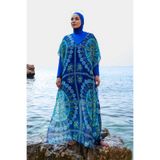Remsa Mayo Kadın Tesettür Mayosu Üzerine Pareo Kaftan, Mavi, Standart Beden 900-301-P