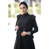 Remsa Mayo Kadın Tesettür Mayosu, Uzun Kollu, Yanı Fırfırlı, Likralı, Siyah, M Beden R033 Seda