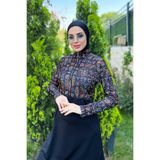 Remsa Mayo Kadın Yarım Fermuarlı Likralı Tam Kapalı Mayo 3'lü Set, Çiçek Tema, Siyah, S Beden R4507 Çiçek Tema
