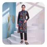 Remsa Mayo R4404 Yaren | Likralı Tam Kapalı Tesettür Mayo | 4'lü Fermuarlı Tunik Paraşüt Kumaş Kadın Mayosu (L), L
