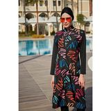 Remsa Mayo Remsa Tam Kapalı Mayo R4402 Neon Siyah Desenli Kadın Ürün Esnemez Polyester Kumaş - XL