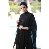 Remsa Mayo RP001 Kaftan Pareo | Tesettür Mayo Üzeri Desenli Kadın Plaj Kaftanı | Siyah Şık Kimono Pareo | Hafif Plaj Elbisesi | Deniz, Havuz ve Tatil Kullanımı İçin