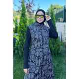 Remsa Mayo Tam Kapalı Tesettür Mayo Siyah Beyaz Yaprak Merve