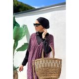 Remsa Mayo Tesettür Mayosu Üzerine Desenli Tek Kaftan Pareo, Fuşya, Standart Beden 430-306
