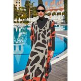 Remsa Mayo Tesettür Mayosu Üzerine Tasarım Kaftan Pareo, Siyah, Dev Benek Desen, Kadın RDP002 Dev Benek