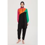 Remsa Paraşüt Desenli Tam Kapalı Tesettür Mayo Paraşüt Kumaş, Desenli Tasarım R121 Cansu (Siyah, 3XL)