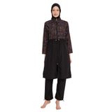 Remsa Paraşüt Kumaş, Yaprak Desenli, Şık Tam Kapalı Tesettür Mayo 2115 Hülya (Siyah, 3XL)