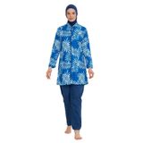 Remsa Paraşüt Mavi Renk Detay Tam Kapalı Tesettür Mayo R050 Eslem (Açık Lacivert, 3XL)