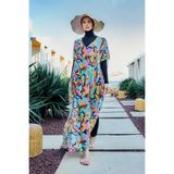 Remsa Tesettür Mayo Üzerine Desenli Tek Kaftan Pareo, Turuncu, Standart Beden, Kadın Tesettür Mayo Üzerine Desenli Tek Kaftan Pareo 430-308