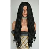 Remy Hair Siyah Hafif Dalgalı Uzun Fiber Sentetik Peruk