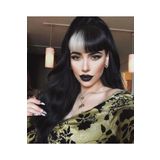 Remy Hair Uzun Boy Siyah Fiber Sentetik Beyaz Perçemli Peruk