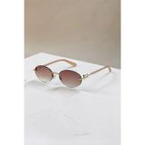 Ren Eyewear DERLA Metal Oval Kadın Güneş Gözlüğü Mavi Cam Detaylı UV400 Korumalı - Bej - Kahverengi
