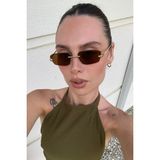 Ren Eyewear Ren Pantherline Çerçevesiz Dar Dikdörtgen Unisex Güneş Gözlüğü | UV400, Metal Kedi Başı Detay - Kahverengi