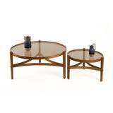 Ren İkili Set Orta Sehpa, Ceviz Bronz Cam