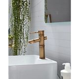 Rena Design Bambu Model Rustik Antik Lavabo Bataryası Banyo Musluğu Eskitme Lavabo Armatür Otantik Bakır Görünüm Altın