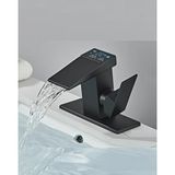 Rena Design Dijital Sıcaklık Göstergeli Siyah Kare Lavabo Bataryası Musluğu Çiftgirişli Armatür Sayaç Ekranlı