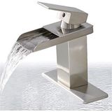 Rena Design Lavabo Bataryasi Inox Şelale Kare Gövde Eğimli Havza Banyo Armatür Çift Giriş Lüks Ergonamik Mat Gri INOX / FIRÇALI MAT GRİ