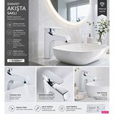 Rena Design Lavabo Bataryası Krom Lüks Ağır Gövde Prinç Banyo Su Tasarruflu Aç Kapa 2 Yıl Garantili Kare Sıcak Soğuk Gümüş Gri