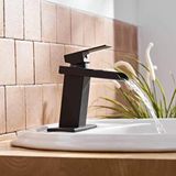 Rena Design Lavabo Bataryasi Mat Siyah Şelale Kare Gövde Eğimli Havza Banyo Armatür Çift Giriş Lüks Ergonamik Siyah