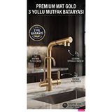 Rena Design Mat Gold Aritmali Spiralli 2 Modlu Başlik L Boru Mutfak Evye Bataryasi Altin Prinç Armatür Musluk Altın