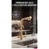 Rena Design Mat Gold Arıtmalı Spiralli 2 Modlu Başlık L Boru Mutfak Evye Bataryası Altın Prinç Armatür Musluk