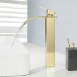 Rena Design Mat Gold Çanak Lavabo Bataryası Oval Çıkış Yüksek Havza Model Uzun Çift Giriş Altın Musluk Banyo
