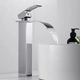 Rena Design Rena Krom Kare Çanak Lavabo Bataryası Oval Şelale Model Uzun/yüksek Gümüş Gri Lavabo Musluğu Çift Girişli