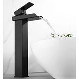 Rena Design Siyah Kare Çanak Lavabo Bataryası Şelale Model Uzun/yüksek Lavabo Musluğu Çift Girişli Armatür
