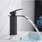 Rena Design Siyah Kare Lavabo Bataryasi Oval Çikiş Şelale Model Yüksek Kalite Lavabo Musluğu Çiftgirişli Armatür Siyah