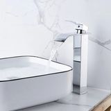 Rena Krom Kare Çanak Lavabo Bataryası Oval Şelale Model Uzun/yüksek Gümüş Gri Lavabo Musluğu Çift Girişli