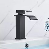 Rena Siyah Kare Lavabo Bataryası Oval Çıkış Şelale Model Yüksek Kalite Lavabo Musluğu Çiftgirişli Armatür