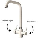 Rena Üç Girişli Su Arıtıcı Mutfak Evye Bataryası Dual Flow Yeni Tasarım Arıtma Musluk Siyah Beyaz Krom