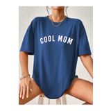 Renaissance Kadın Cool Mom Baskılı Saks Mavi Hamile Tişört