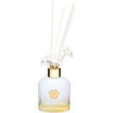 Renas Store 130 ml Beyaz Cam Şişe Seramik Çiçek Taşlı Bambu Çubuklu White Jasmine Oda Kokusu