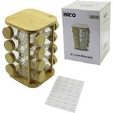 Renas Store 16PCS Kare - Döner Standli Cam - Bambu Kapak Tuzluk - Baharatlik Bambu Stand (5528)
