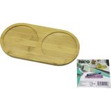 Renas Store 2 Bölmeli Oval Ahşap Bambu Yağdanlık Altlık Mini Tepsi 12 x 23.4 x 0.8cm