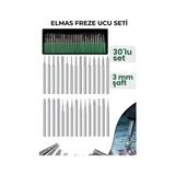 Renas Store 30 Parça Elmas Freze Ucu Seti - 3mm Şaft Profesyonel Gravür, Oyma ve Hassas Taşlama Seti